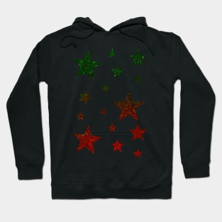 Christmas Red Green Ombre Faux Glitter Stars Hoodie